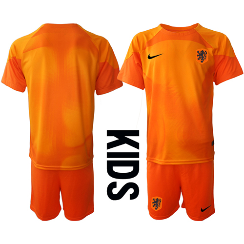 Camiseta Países Bajos Portero Visitante Equipación para niños Mundial 2022 manga corta (+ pantalones cortos)